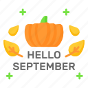 hello, september, season, weather, pumpkin, thanksgiving, maple leaves
