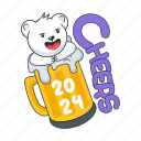 cheers, beer pint, beer mug, new year bear, bear mug