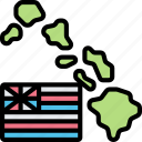 hawaii, map, flag, island, state