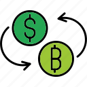 currency, exchange, dollor, cashless, cryptocurrency, bitcoin, icon