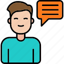 talk, consultant, help, man, message, bubble, speech, support, icon