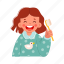 happy, girl, flat, icon, oral, hygiene, toothbrush, teeth, cleaning 