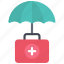 aid, first, health, insurance, medikit, umbrella 