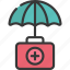 aid, first, health, insurance, medikit, umbrella 