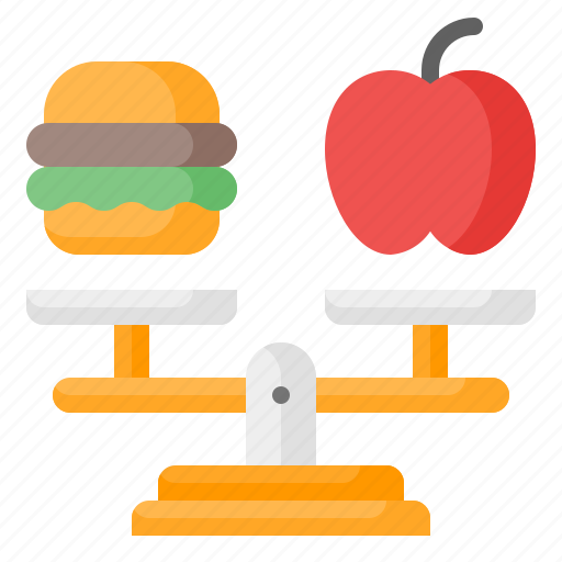 Balanced diet, diet, balance, scale, burger, apple, fruit icon - Download on Iconfinder