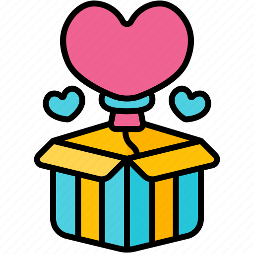 Gift, balloon, birthday, open, heart, love, valentine icon - Download on Iconfinder