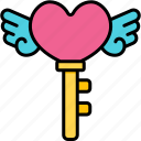 key, heart, wing, unlock, love, valentine