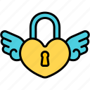 padlock, lock, wing, secret, heart, love, valentine
