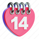 14th, valentines, calendar, time, schedule icon, appointment, month, plan, date 