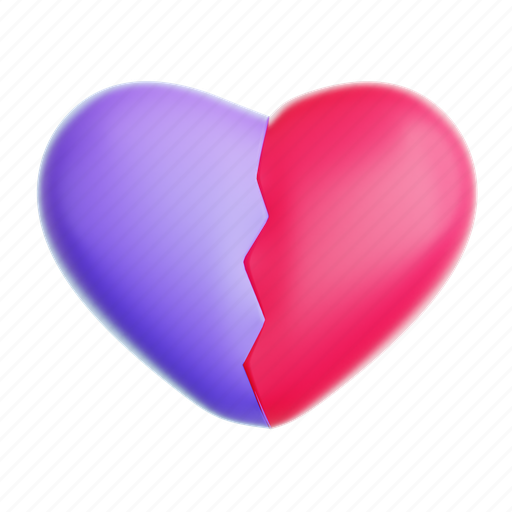 Broken, heart, valentine, romantic, love, romance, like 3D illustration - Download on Iconfinder