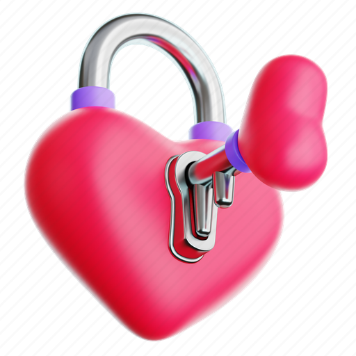 Heart, lock, favorite, key, romance, protection, security 3D illustration - Download on Iconfinder