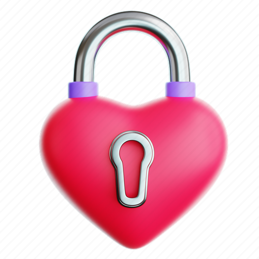 Heart, lock, favorite, key, romance, protection, security 3D illustration - Download on Iconfinder