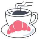 coffee, time, cup, drink, tea, hot, glass, croissant, breakfast