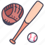 baseball, bat, equipment, game, glove, leather, sport 