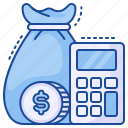 calculate, budget, money, bag, calculator, finance