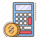 calculate, calculator, money, coins, accounts