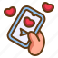send, message, love, heart, hand, smartphone 