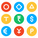 currency chips, currency coins, currencies, universal currency, finance 