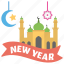 decoration, islamic new year, mosque, muslims worshiping place, new year text 