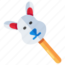 stick toy, plaything, childhood accessory, bunny toy, wooden stick toy