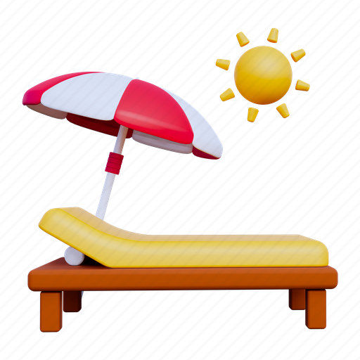 Lounger beach, lounger, beach, summer, holiday, ocean, vacation 3D illustration - Download on Iconfinder