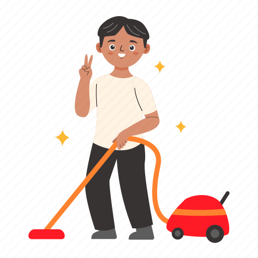 Cleaning, cleaner, clean, floor, vacuum, boy, home activity illustration - Download on Iconfinder