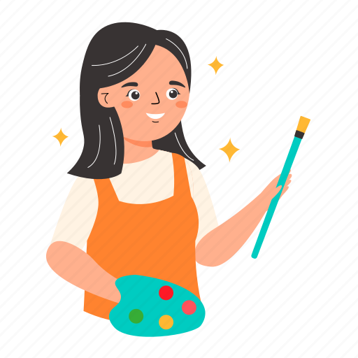 Painting, drawing, artist, art, coloring, girl, home activity illustration - Download on Iconfinder