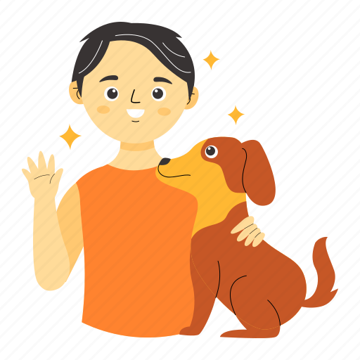 Pets playing, pet, dog, boy, home activity, people activities, hobby illustration - Download on Iconfinder