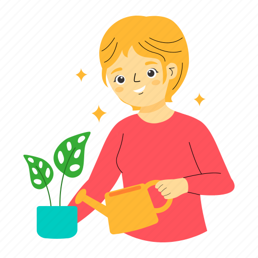 Watering plant, water plants, gardening, planting, woman, home activity, people activities illustration - Download on Iconfinder