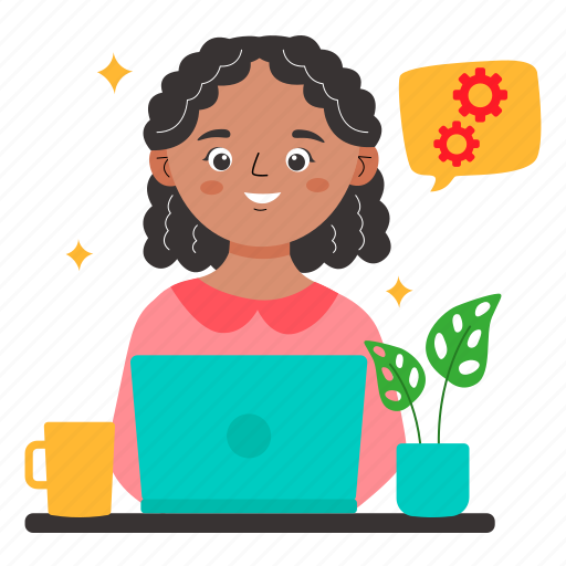 Work from home, work, working, laptop, woman, home activity, people activities illustration - Download on Iconfinder