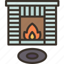 fireplace, living, room, warmth, winter