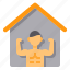 at, exercise, home, man, strong, student, working 