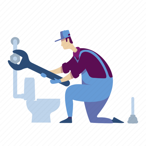 Plumber, toilet, wrench, pipeline, repair illustration - Download on Iconfinder