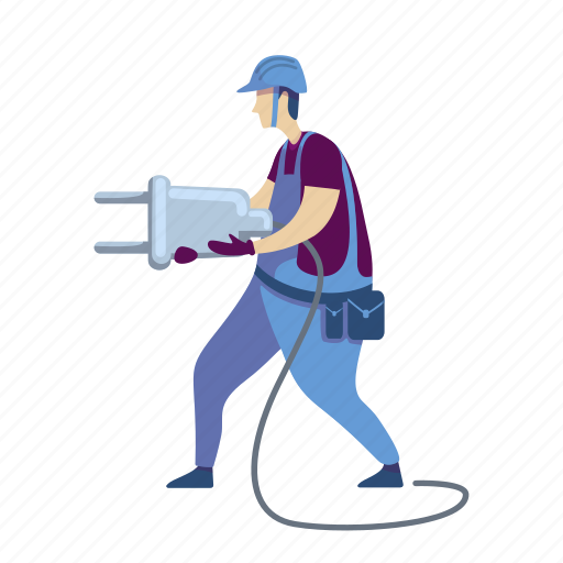 Man, electrician, cable, plug, handyman illustration - Download on Iconfinder