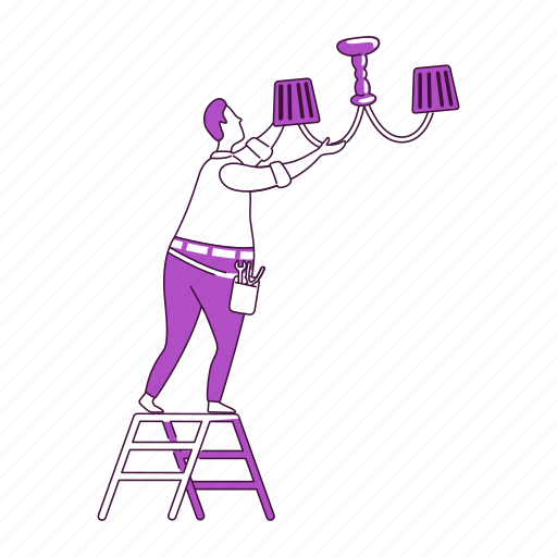 Handyworker, chandelier, lightbulb, lamp, ladder illustration - Download on Iconfinder