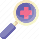 search, magnifier glass, hospital, medical, red cross