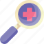 search, magnifier glass, hospital, medical, red cross 