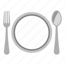dish, fork, hotel, meal, plate, spoon, travel