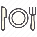 cutlery, dinner, fork, hotel, knife, plate