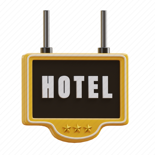 Hotel, signboard, hang, hanging, vacation, holiday, service 3D illustration - Download on Iconfinder