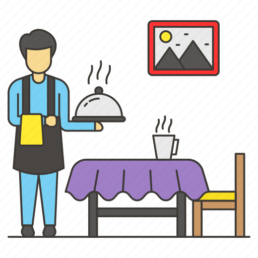 Waiter, food service, restaurant, dish, hotel services, wall picture, table icon - Download on Iconfinder
