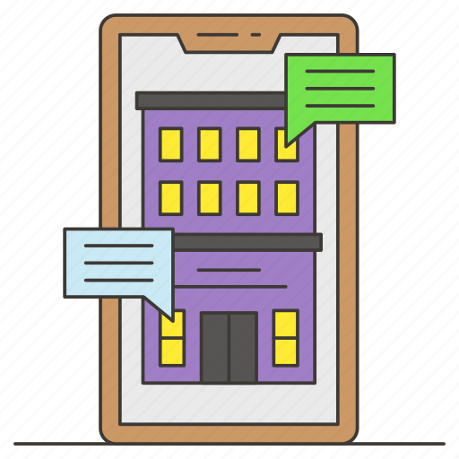 Online, hotel room, booking, motel room, contactless chatting, building venue icon - Download on Iconfinder
