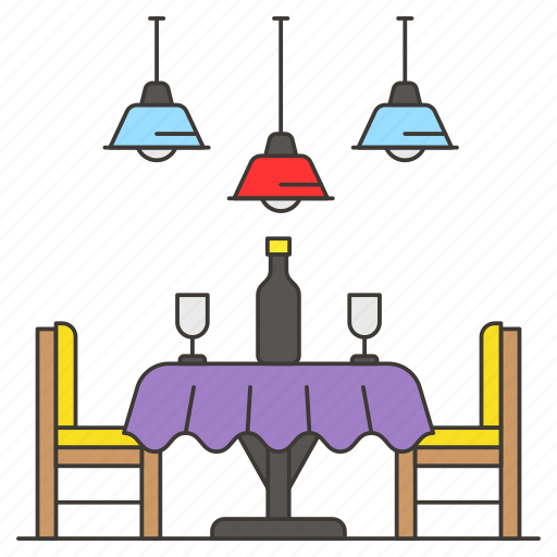 Dining table, booked, hotel, table, restaurant, hanging lights, wine icon - Download on Iconfinder
