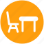 chair and table, desk and chair, eating chair and table, furniture, table 