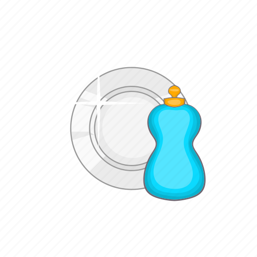 Cartoon, dish, dishwashing, kitchen, liquid, plate, soap icon - Download on Iconfinder