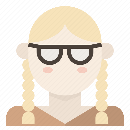 Avatar, braid, girl, glasses, pigtail, plait, woman icon - Download on Iconfinder