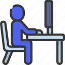 person, at, computer, desk, people, stickman, working