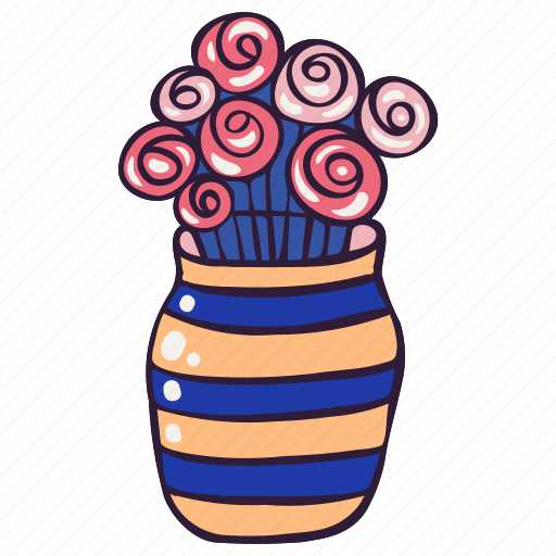 Decor, doodle, flowers, roses, vase icon - Download on Iconfinder