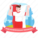 woman, indonesian, flag, independence, person, national, nation, happy, indonesia