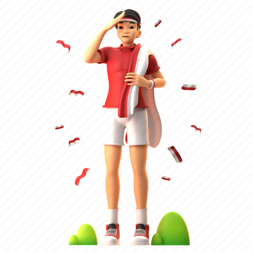 Character, indonesia, flag, holiday, independence, celebration, patriotic 3D illustration - Download on Iconfinder